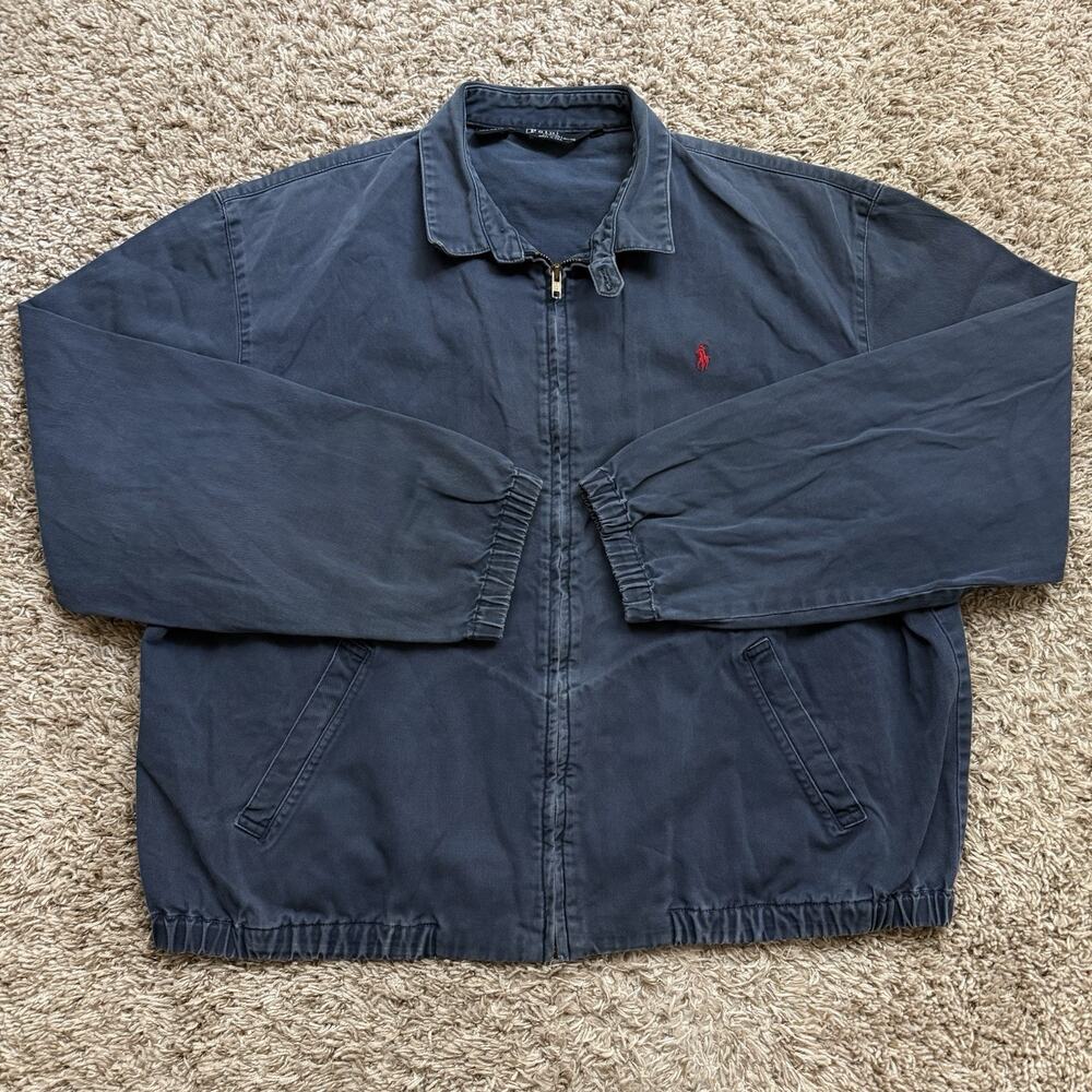 Vintage Polo Ralph Lauren Harrington Jacket Blue Zip Up Made In USA Mens Size XL